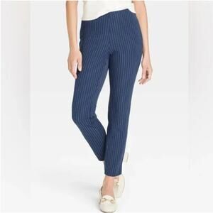 A New Day Women's High Rise Skinny Ankle Pants Navy Blue Pinstripe 8 Regular